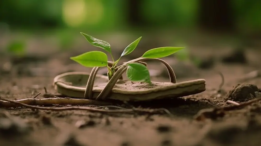 Sandalia de mujer con planta que crece fuera de ella
