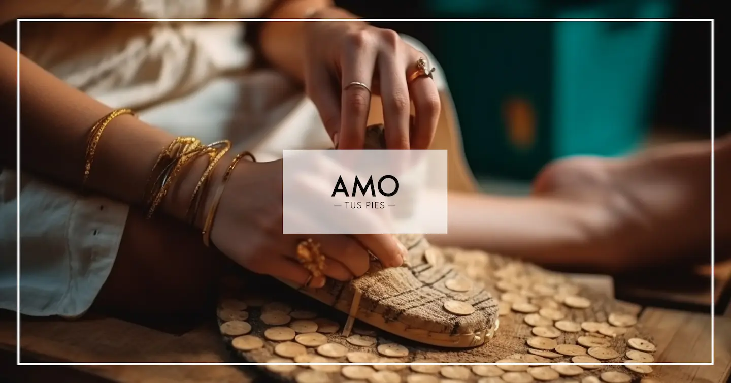 Mujer haciendo sandalias de corcho